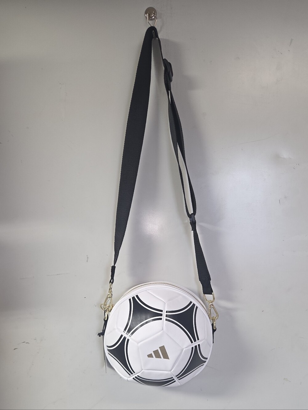 adidas White and Black Round Soccer Ball Crossbody Bag